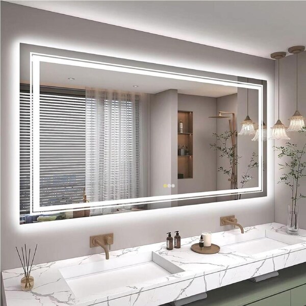 P&P 47.2x32" LED Bathroom Mirror Backlit Anti-fog for Double Vanity Makeup & Shaving