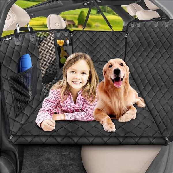 P&P Hard Bottom Car Seat Cover for Dogs Backseat Hammock Anti-scratch, Secure Straps