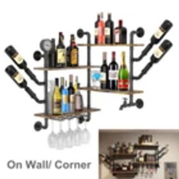 P&P Industrial Pipe Wine Rack Wall Mounted with Drink Dispenser Floating Bar Shelf