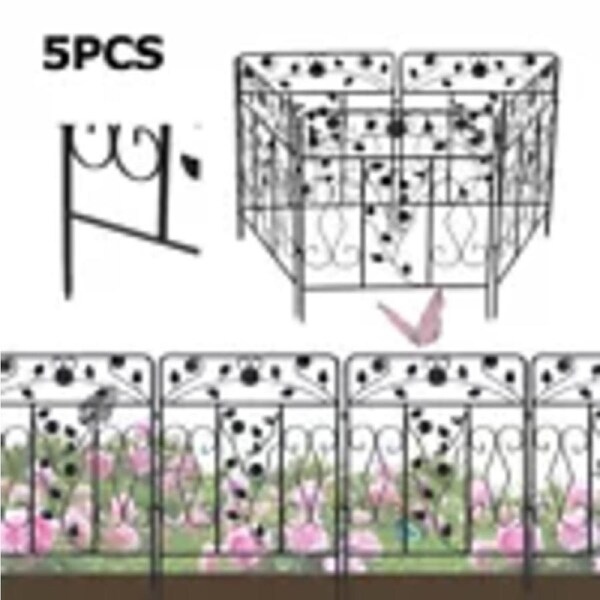 P&P 5pcs Decorative Iron Garden Fence Panels Outdoor Animal Barrier Dog Pet Fencing