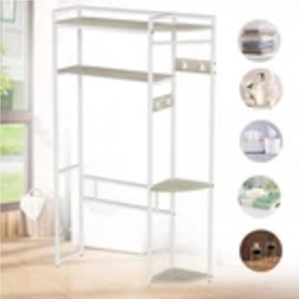 P&P 170CM Over The Toilet Storage Bathroom Organizer Shelves with 4Hooks for Laundry