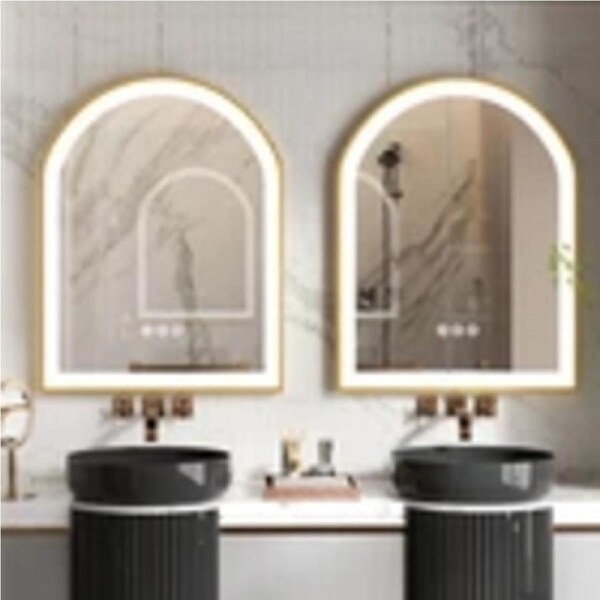 P&P Brighter Illuminated Arch LED Bathroom Mirror 3 Colors Dimmable Gold Smart Defog
