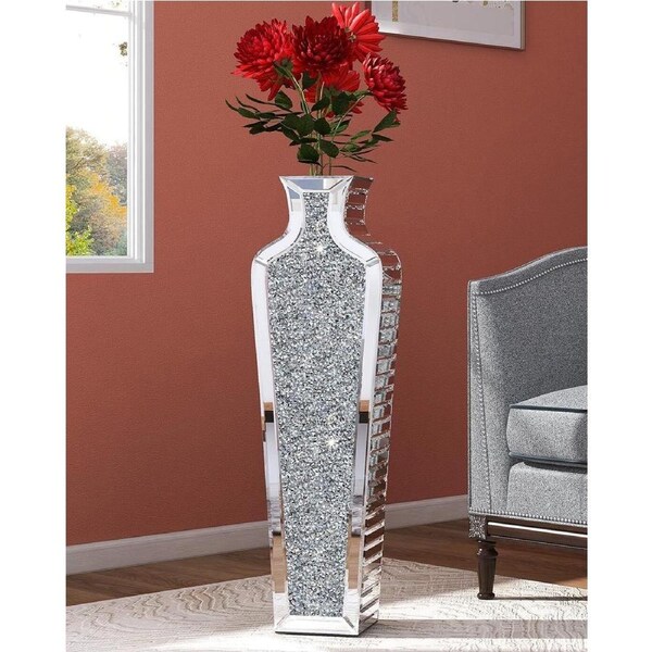 P&P Large Crushed Diamond Mirrored Flower Vase Bling Crystal Glass Vase Wedding Deco