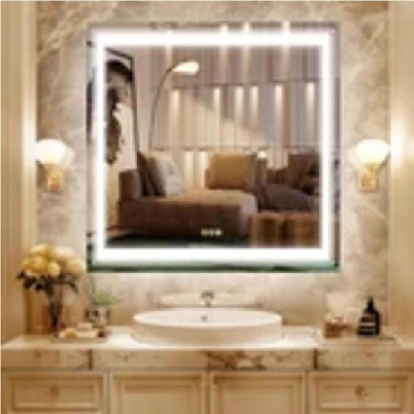 P&P 800mm Square Bathroom Mirror Illuminated Makeup Mirror Anti-fog Adjustable Light