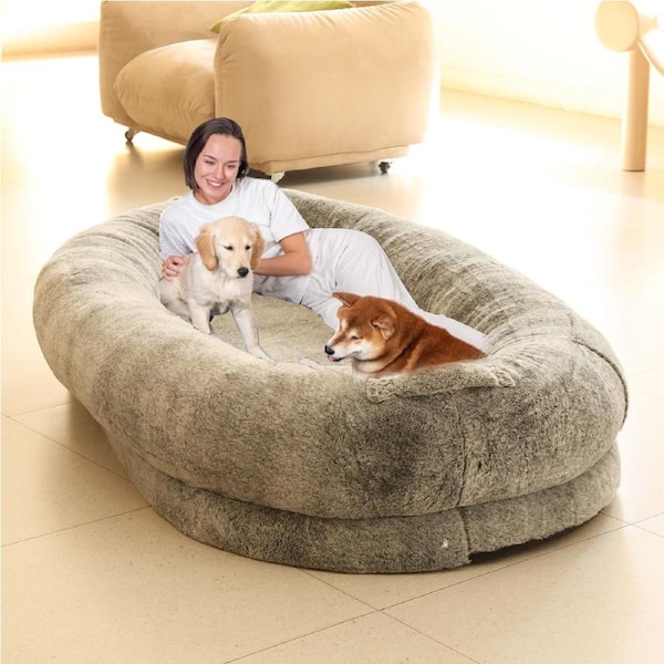 P&P Ultra Soft Fluffy Human Dog Bed for Adult Bolster Donut Washable Cover 170x110cm