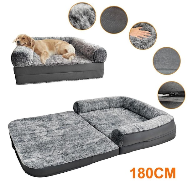 P&P Foldable Human Dog Bed for Adult Soft Faux Fur & Zipper Leather Cover Washable