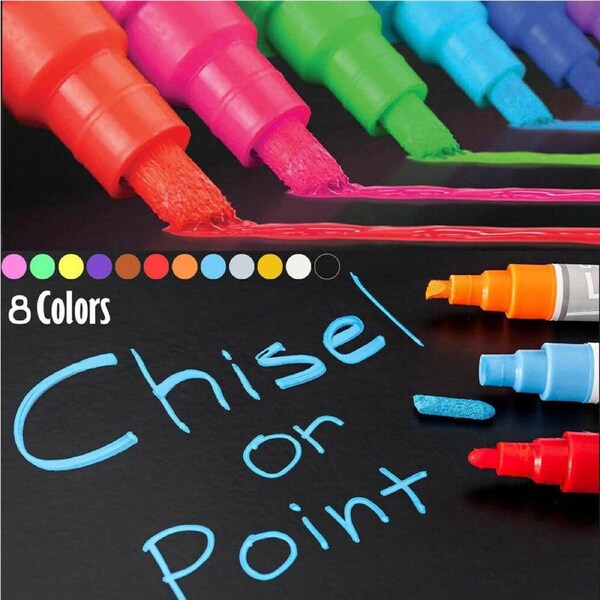 P&P 8pcs Colorful 6mm Liquid Chalk Marker Pens 2Tips LED Writing Board Glass Art Pen