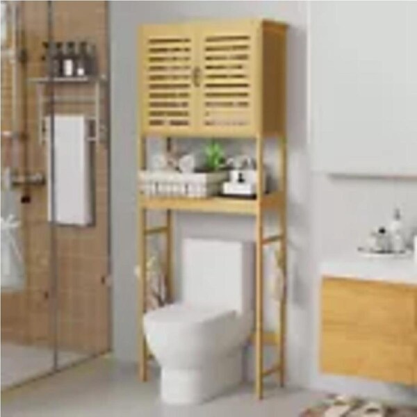 P&P High Strength Bamboo Over The Toilet Storage Cabinet Bathroom Space Saver w Hook