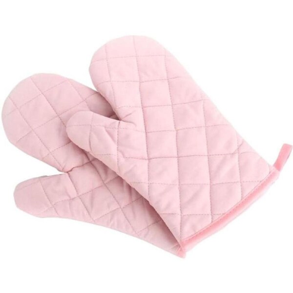 Oven Mitts, Premium Heat Resistant Kitchen Gloves Cotton & Polyester Quilted Oversized Mittens, 1 Pair Pink