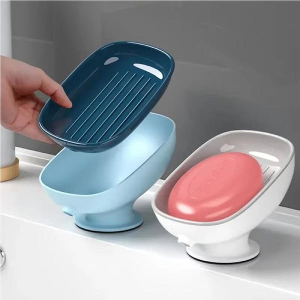 2 Pack Super Suction Cup Soap Dish with drain water For Bathroom Soap Holder