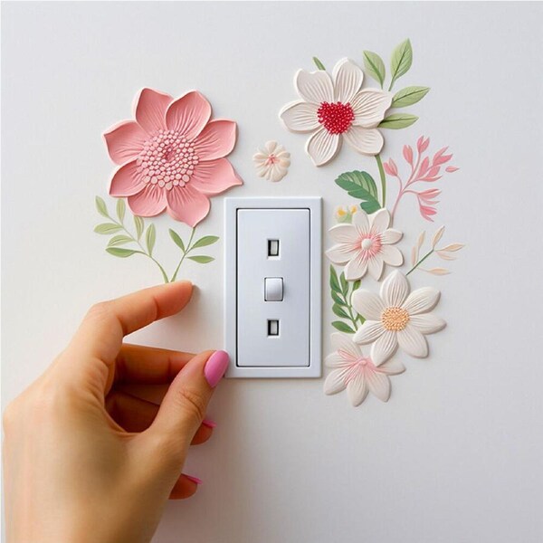 15pcs Flower Switch Sticker Switch Wall Sticker PVC Removable Waterproof Sticker