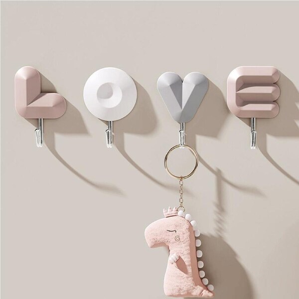 12 Pack Letter Hook Light Luxury Plastic Wall Sticky Hook LOVE Punch Free Hooks