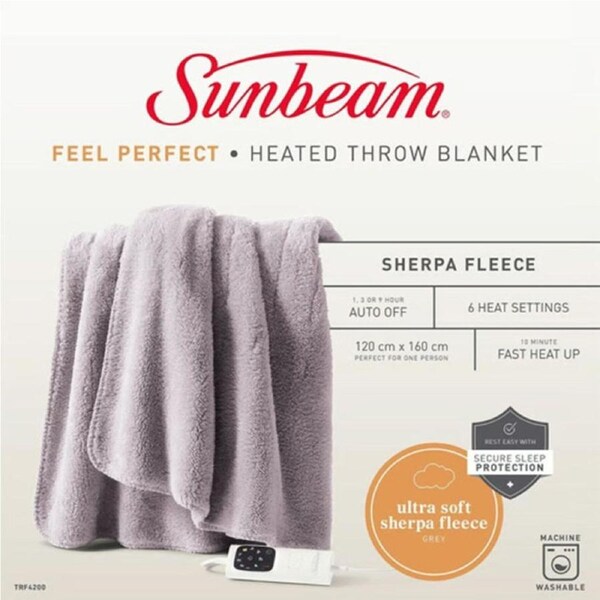 Sunbeam Heated Throw Blanket - Sherpa Fleece Heated Sofa Warming Bed Blankie - Fast Heating, 6 Heat Settings