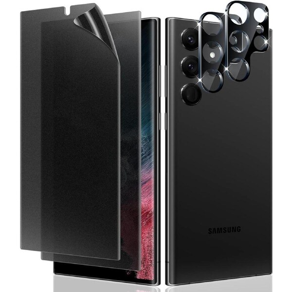 2 Pack Ceramic Matte Privacy Screen Protector + 2 Pack 3D Camera Lens Protector For Samsung Galaxy S22 Ultra