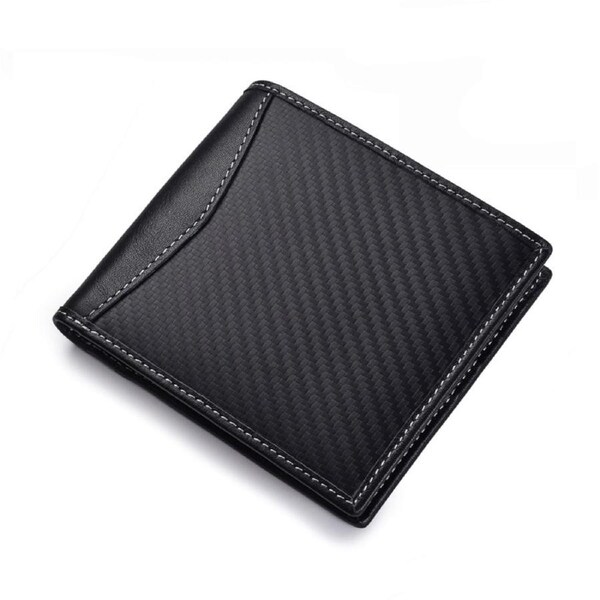 RFID Block Genuine Leather Carbon Fiber Wallet Slim Mens Purse ID Card Holder