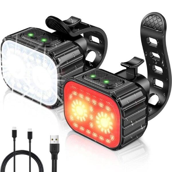 Bike Lights, Rechargeable Bicycle Lights Set Super Bright 8+12 Modes, IPX6 Waterproof Bike Lights for Night Riding/Cycling Safety, Front and Back Taillight Reflectors, 58 Hrs Long Battery Life