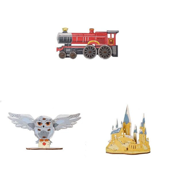 3pc Ugears Wooden 3D Puzzle Hogwarts Express/Hogwarts Castle/Hedwig Owl Set 6y+