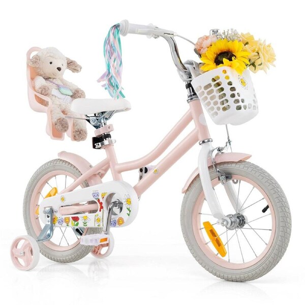 Babyjoy 36 cm Kids Bike Training Bicycle Beginner Ride-on w/Doll Seat & Front Basket Girls Beginner Pink