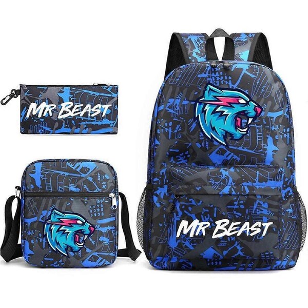 Mr Beast Lightning Cat School Bag Backpack Pencil Case Shoulder Bag Three-piece Set _07