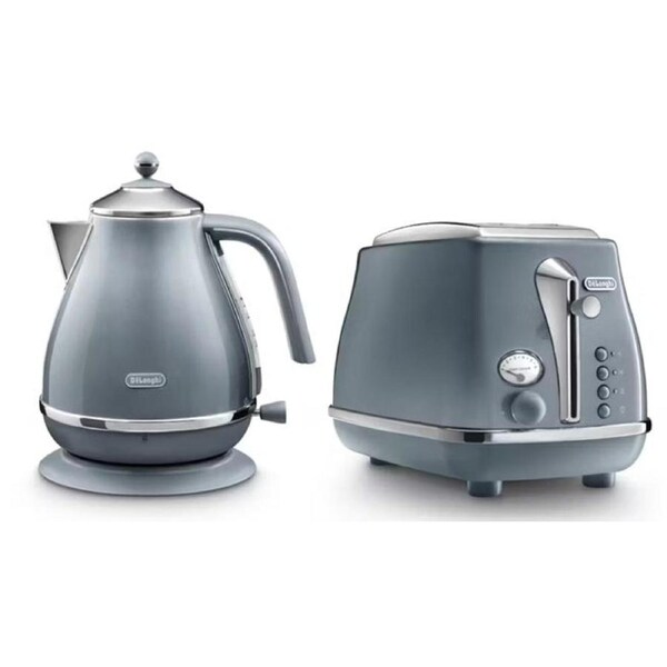 De'Longhi Retro Breakfast Pack - 1.7L Kettle Hot Water Jug & 2 Slice Bread Toaster - Wedding Anniversary Birthday Gift Set