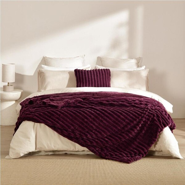 Dreamaker Chunky Embossed Fleece Throw Blanket Cherry - 180 x 200cm