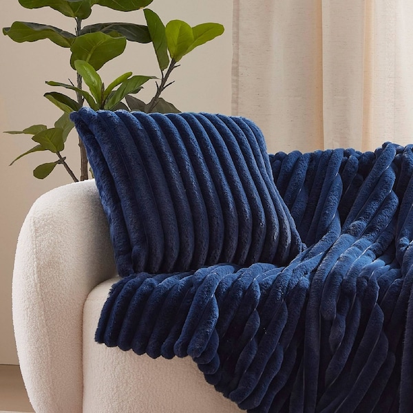 Dreamaker Chunky Embossed Fleece Cushion Midnight Blue - 50 x 50cm
