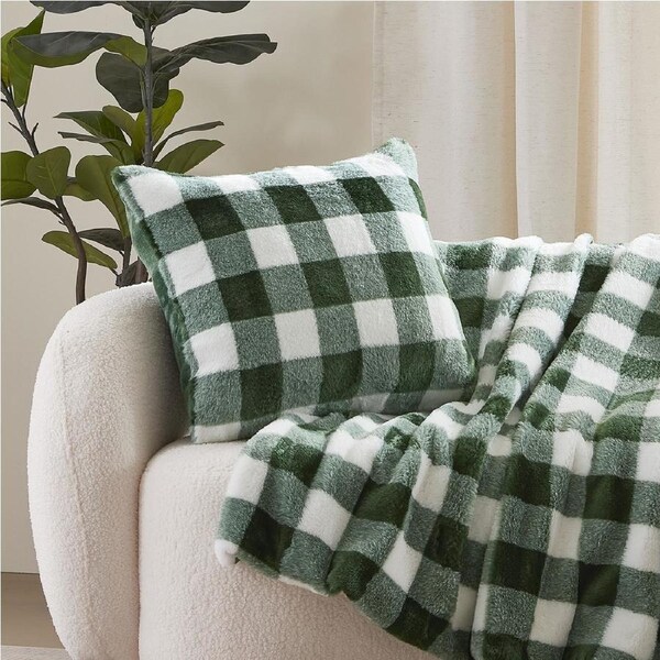 Dreamaker Gingham Plush Cushion Green - 50 x 50cm