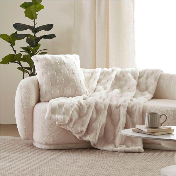 Dreamaker Basketweave Faux Fur Throw Blanket Cream - 130x170cm