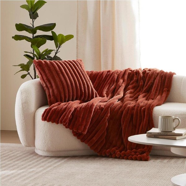 Dreamaker Chunky Embossed Fleece Throw Blanket Rust - 130 x 170cm