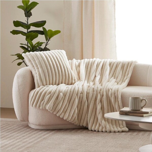 Dreamaker Chunky Embossed Fleece Throw Blanket Natural - 130 x 170cm