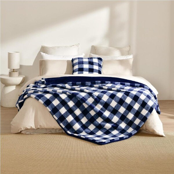 Dreamaker Gingham Plush Throw Blanket Midnight Blue - 180x200cm