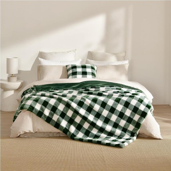 Dreamaker Gingham Plush Throw Blanket Green - 180x200cm