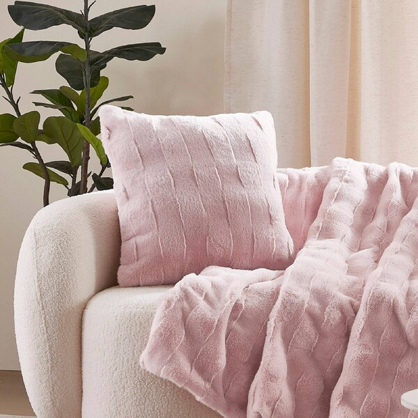 Dreamaker Basketweave Faux Fur Cushion Blush Pink - 50 x 50cm