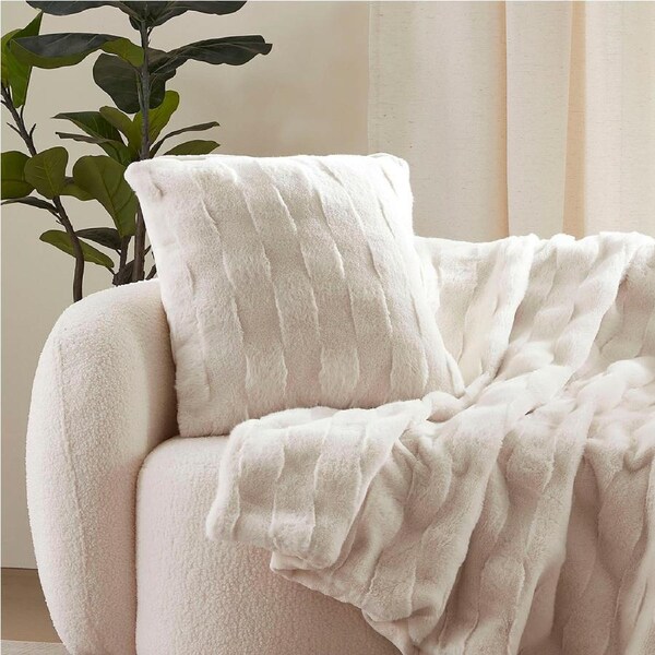 Dreamaker Basketweave Faux Fur Cushion Cream - 50 x 50cm