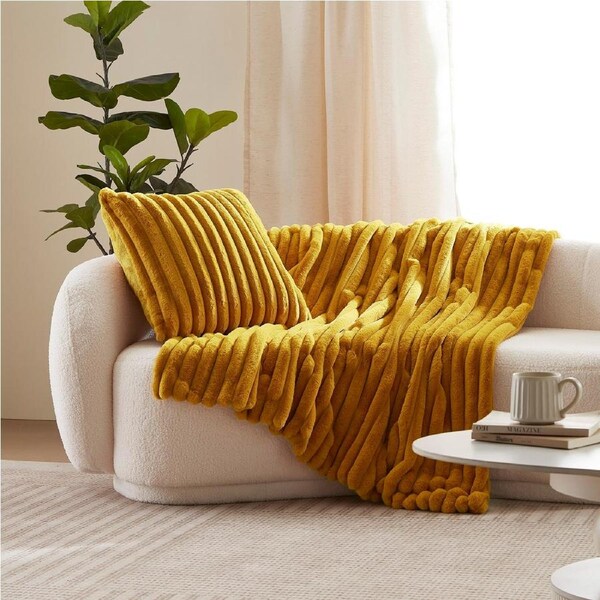 Dreamaker Chunky Embossed Fleece Throw Blanket Mustard Gold - 130 x 170cm