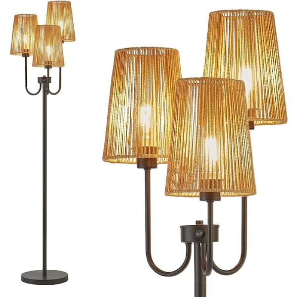 Clora Boho Floor Lamp 3-Light Farmhouse Standing Tall Lamp Bedroom Home Decor