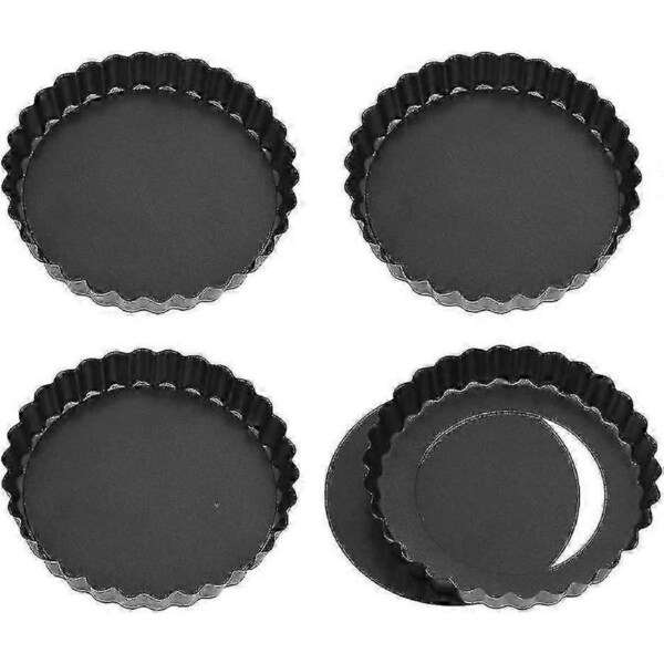 Set Of 4 Moulds Mini Quiche Tin With Loose Base, 12 Cm Small Tart Mould, Non-stick Coating Baking Moulds With Removable Base (black)