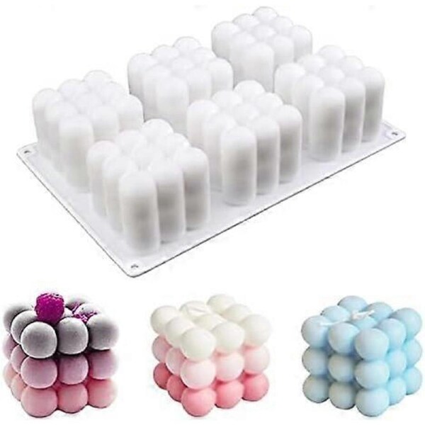 3D Bubble Candle Molds - 6 Cavity Bubble Cube Silicone Mold for Candles Soap Making, Bubble Cake Mold for Baking Dessert Mousse Cake Jelly Ice Cream