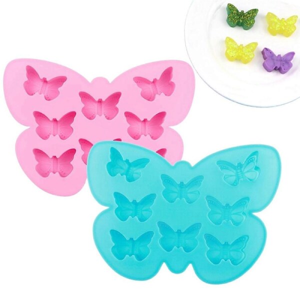 2 Pack Butterfly Mold Silicone 3D Butterfly Themed Baking Mould Tray DIY Baking Tool Butterfly Ice Cube Tray for Jelly, Pudding(Pink, Light Blue)