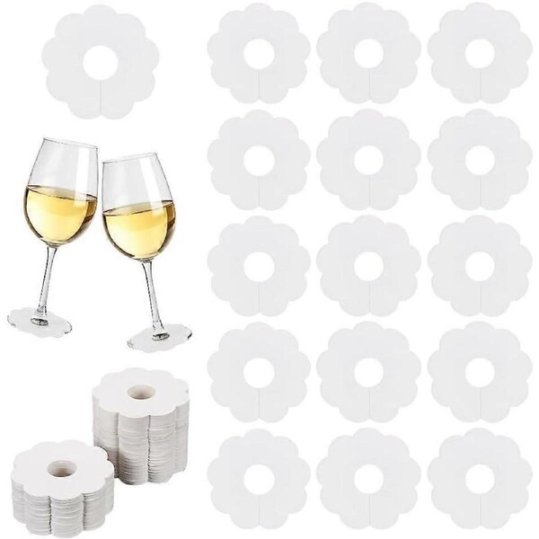 150 Pcs Paper Wine Glass Markers 2.8" Blank Flower Stemware Drink Name Tags BurlyWood/White Color Disposable Wine Tag Drink Charm DIY Identification M