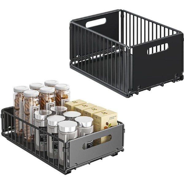2-Pack Foldable Pull Out Cabinet Organizer, Slide-Out Drawers with Nano Adhesive