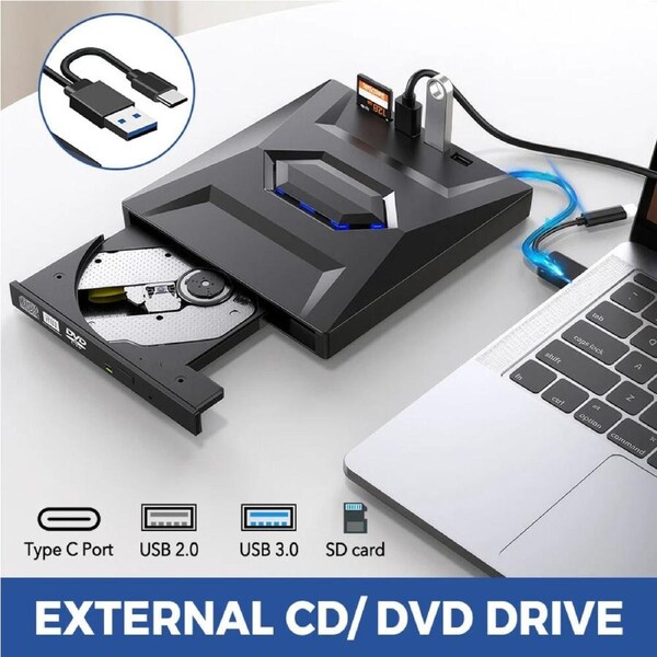 Portable CD/DVD +/-RW Burner DVD Player External CD DVD Drive for Laptop USB C