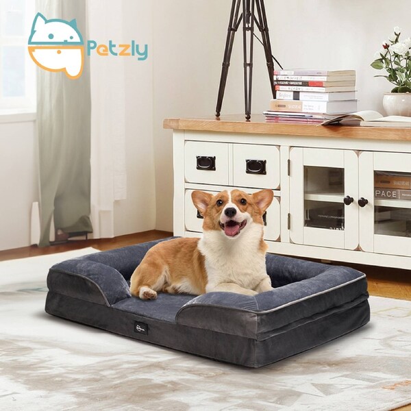 Picture of Petzly Dog Bed with Sides Egg-Crate Foam Removable Washable Cover Grey ...