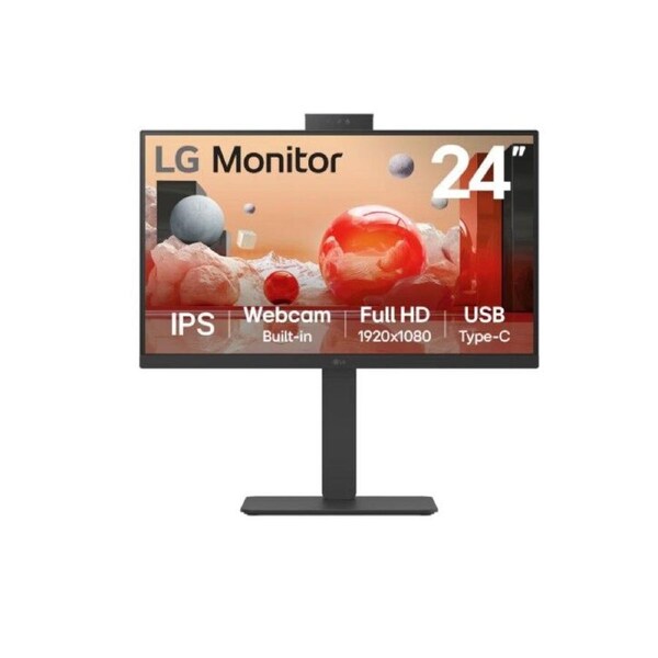 LG 24' IPS FHD Webcam, USB-C (PD65w), RJ45 100Hz 5ms 1920 x 1080, FreeSync 16:9 Tilt/Height/Swivel/Pivot (Bi-direction) adjustable stand, 3yrs Monitor
