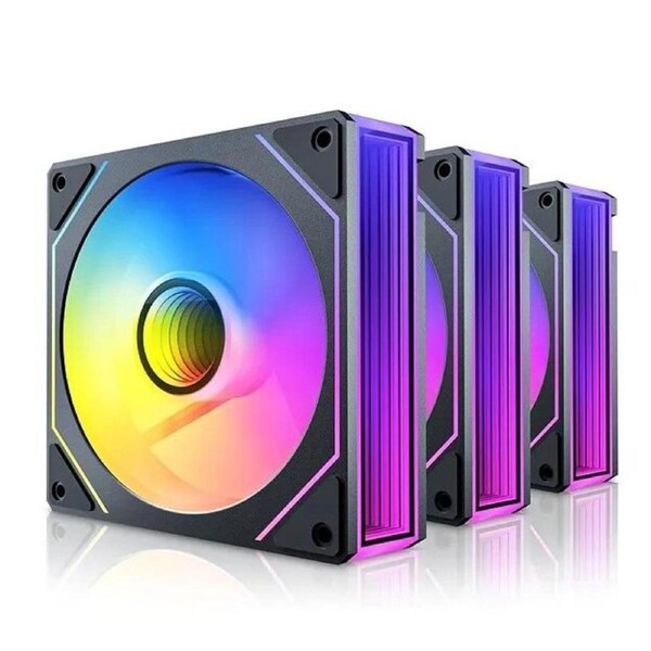 OKINOS Infinity ARGB PWM Fans 3 Pack with ARGB PWM Controller hub. 800-1800RPM 52.44CFM. 29.1 dBA