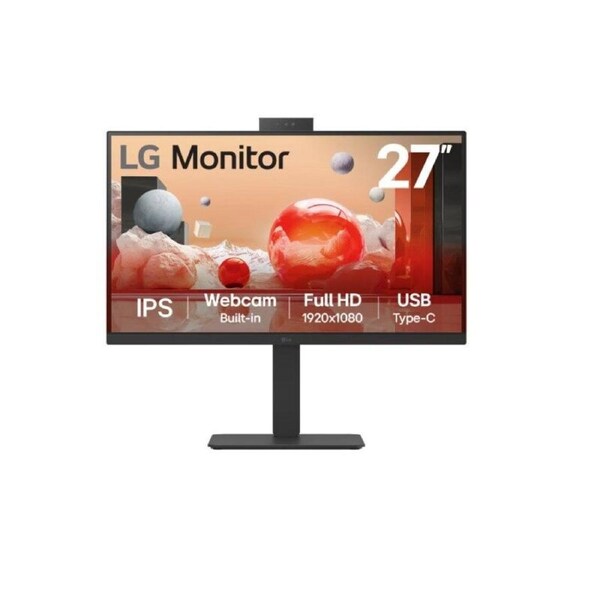 LG 27' IPS FHD 1920 x 1080, Webcam, USB-C (PD65w) 100Hz 5ms, AMD FreeSync 16:9 Tilt/Height/Swivel/Pivot (Bi-direction) adjustable stand, 3yrs Monitor