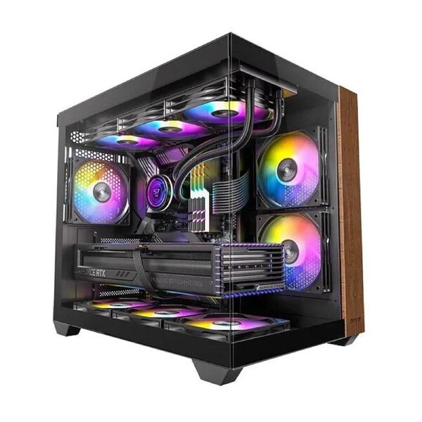 OKINOS M6 ARGB ATX Genuine Walnut Wood, Panoramic View, Type-C, 4 x120mm ARGB & PWM Fans included,Tempered Glass Side Panel, Black, Case