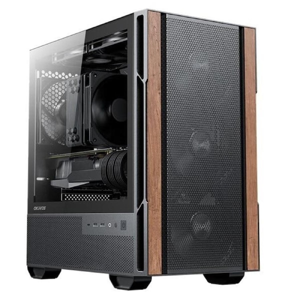 OKINOS Cypress 3 Genuine Walnut Wood MicroATX with 4×120mm, USB-C, 3 Pin Non-PWM Case Fans Pre-Installed,Temper Glass Side Panel, Case