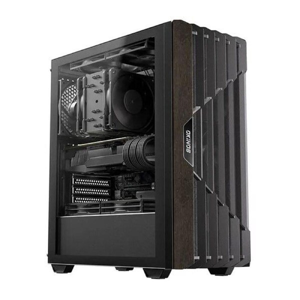 OKINOS C5 Oak Wood ATX, Type-C ,4 x 120mm 3Pin Non-PWM CaseFans Preinstalled ,Tempered Glass Side Panel,BlackMid-Tower Computer Case