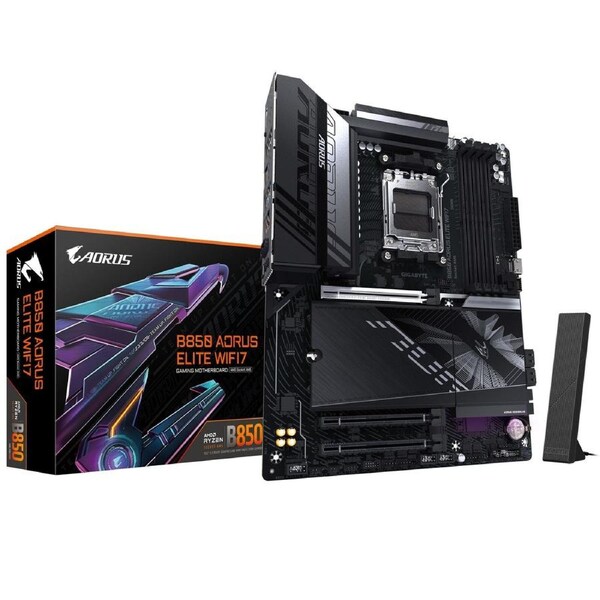 Gigabyte B850 A ELITE WF7 1.0, AMD AM5, 4 x DDR5 up to 256 GB, 1 x HDMI. 3x PCI Express x16, 3 x M.2, 4 x SATA, 9x USB 3.2